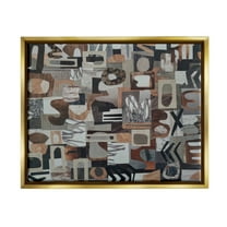 Stupell Contemporary Earth Tones Shapes Collage Abstract Painting Gold Floater Framed Art Print Wall Art