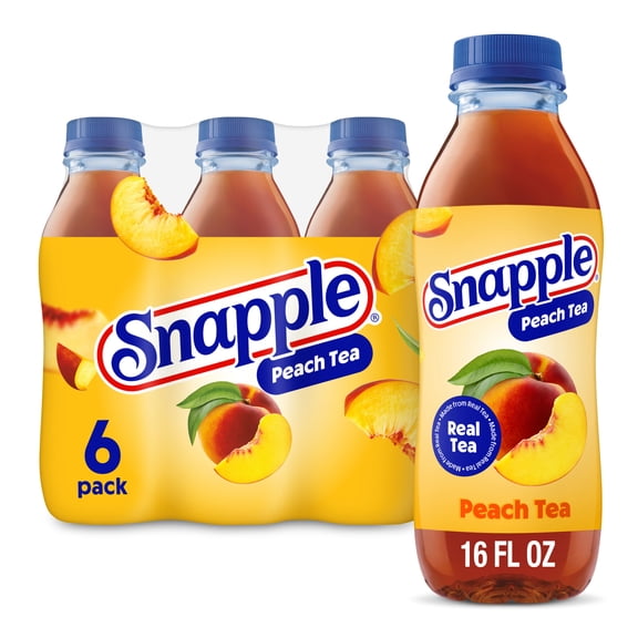 Snapple Natural Peach, Bottled Tea Drink, 16 fl oz, 6 Bottles