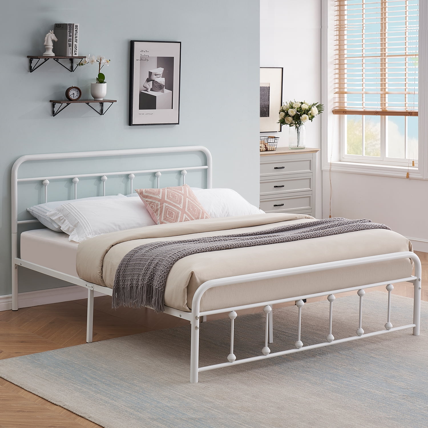 VECELO Full Size Metal Bed Frame with Headboard and Footboard, Heavy