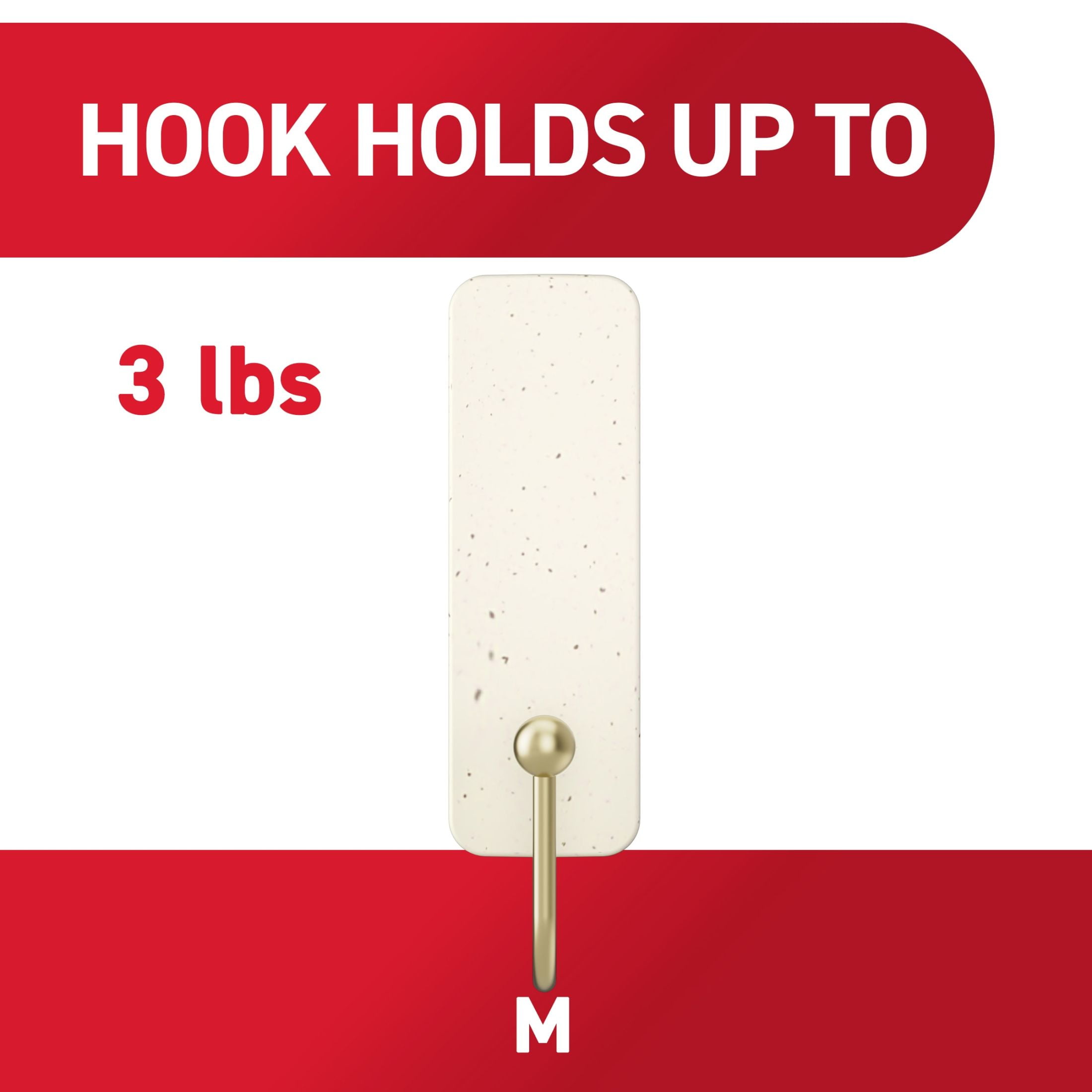 Command Medium Decorative Hooks, Cream Speckle, Holds 3 lbs., 2 Wall Hooks, 4 Strips