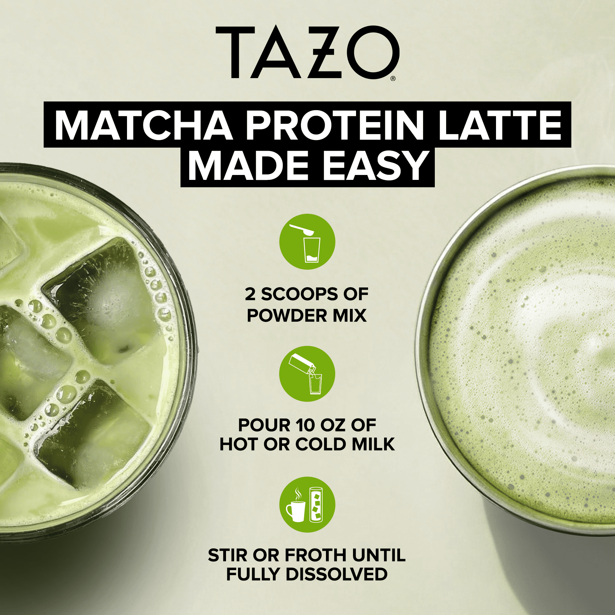 TAZO Protein Matcha Latte Powder with Whey Protein Isolate, 8oz Pouch, 8 Servings