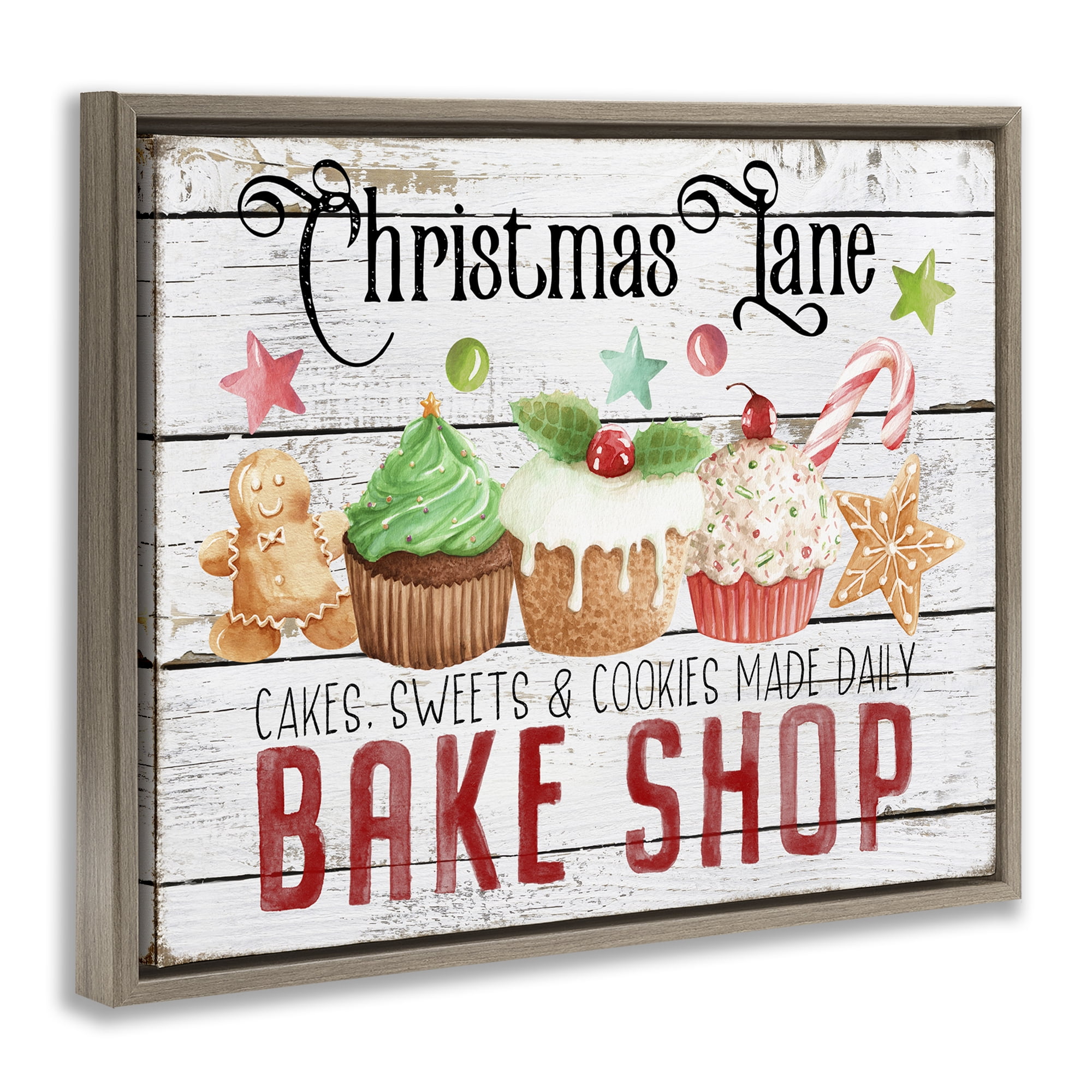 Stupell Industries Christmas Lane Bake Shop Holiday Painting Brown Floater Framed Canvas Art Prints Wall Art, 31 x 25