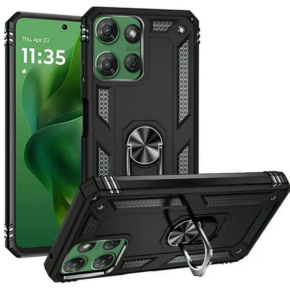 Military Grade Hybrid Case with Ring Grip for Motorola Moto G Power 2025 - Black