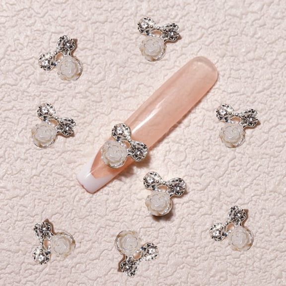 dianhelloya 10Pcs Nail Charms Shining Easy Paste Three-dimensional Luxurious Detachable Manicure Decor Nail-Beauty Camellia Nail Art Green