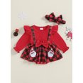 thumbnail image 2 of Suealasg Newborn Baby Girls Christmas Outfit Long Sleeve Gingerbread Man Print Plaid Romper Dress +Hairband 3 6 12 18 Months Infant Girls Fall Winter Clothes, 2 of 7