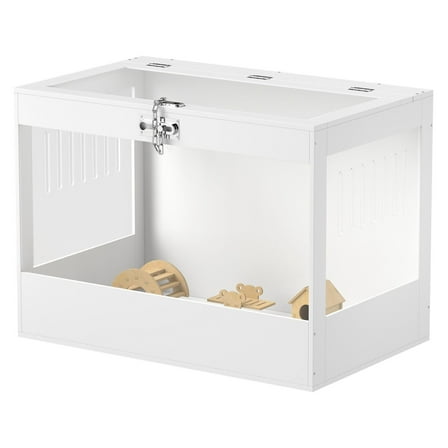 Hamster Cage with Openable Top & Lock, Hut, Acrylic Panels - Dwarf Hamster Gerbil Cage, White, Spacious Habitat with Accessories