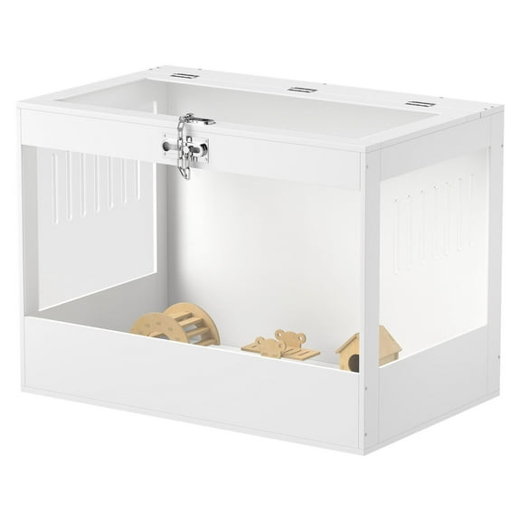 Hamster Cage with Openable Top & Lock, Hut, Acrylic Panels - Dwarf Hamster Gerbil Cage, White, Spacious Habitat with Accessories