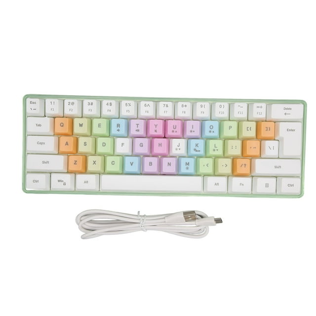 Teclado mecánico de 61 teclas con retroiluminación RGB, teclas coloridas, miniteclado mecánico con cable para juegos, trabajo de oficina, blanco