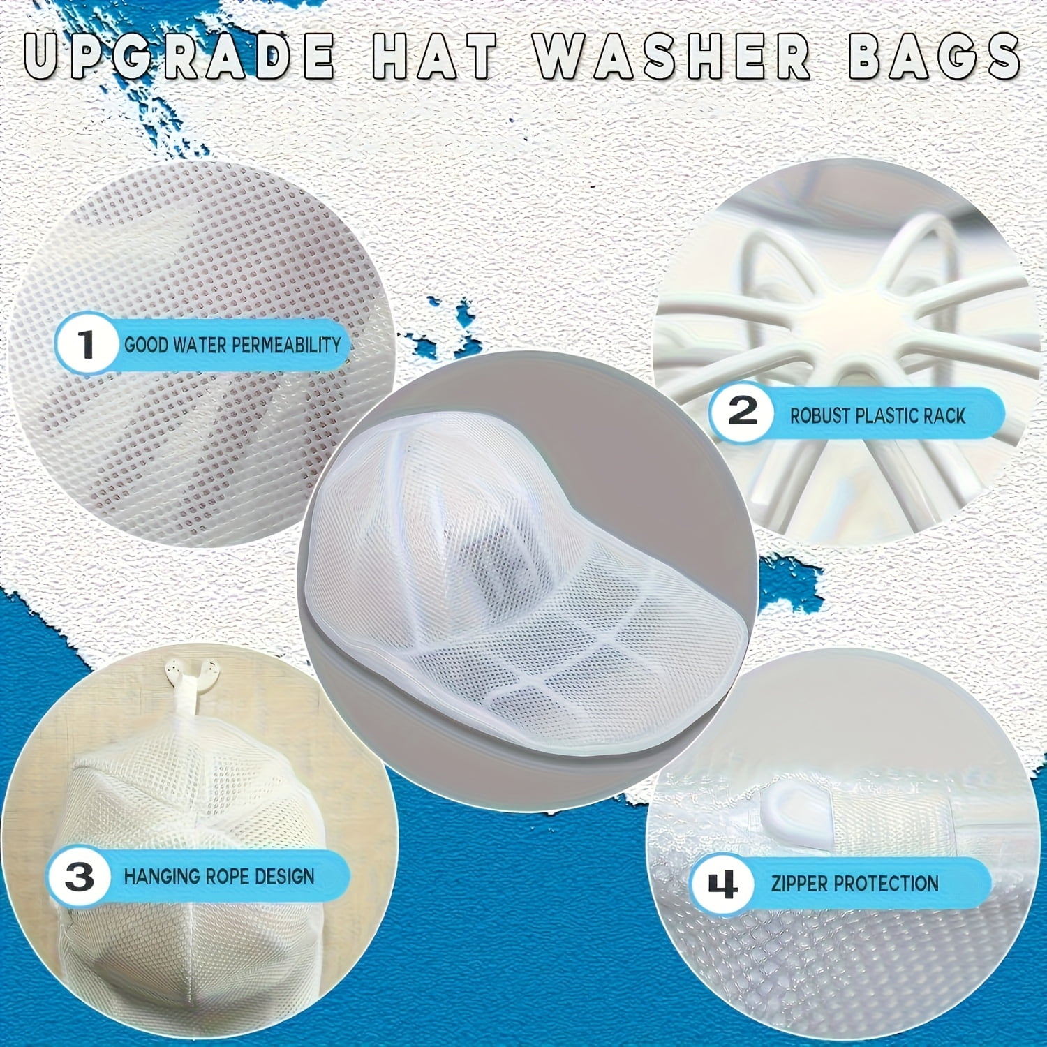 XHSGX 2pcs Mesh Hat Washer Set with Laundry Bag + Rack, Gentle and Efficient Baseball Cap Cleaning Device, Durable Hat Washing Cage with Dryer Stand, Reinforced Dustproof and Debris Protection,