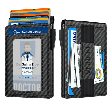Mens Minimalist Wallet 9-13 Cards, Slim Compact Wallet with Cash strap & ID Window, RFID Blocking Smart Pop Up Card Wallet