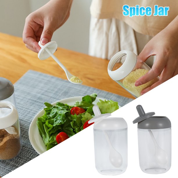 Muyoka Contenedores de especias transparentes Botella de condimento Tapa Cuchara Frascos de condimentos Cocina Pimienta Sal Ollas de almacenamiento Muyoka Hogar