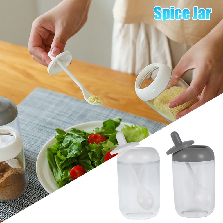 Eummy Clear Spice Containers Seasoning Bottle Lid Spoon Condiment Jars  Kitchen Pepper Salt Storage Pots 