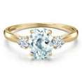 thumbnail image 3 of Gem Stone King 10K Yellow Gold Sky Blue Aquamarine and White Zirconia 3-Stone Ring for Women | 1.42 Cttw | Oval 8X6MM | Gemstone March Birthstone | Size 5, 3 of 6