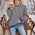 thumbnail image 4 of Bestseller Women's Oversized Casual Striped Comfortable Lounge Wear Lantern Sleeve Thick  Sweatshirt Pullover, 4 of 18