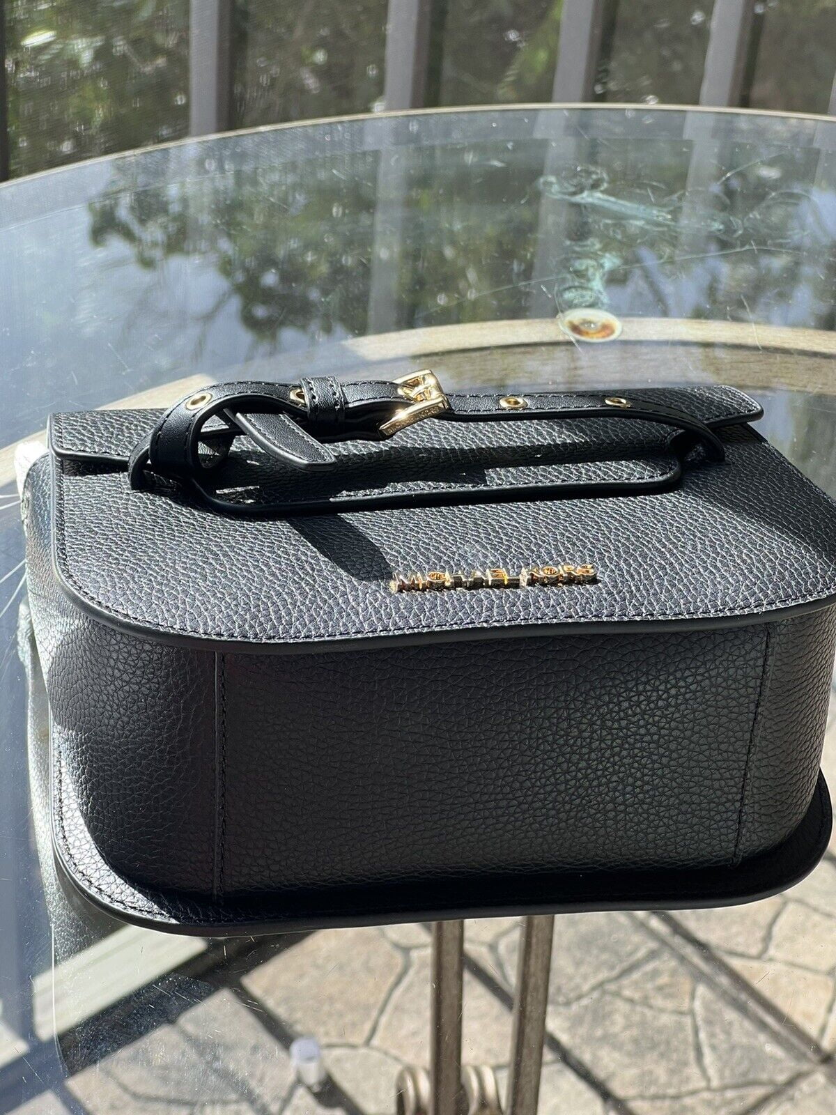 Michael Kors Emilia Small Saddle Flap Crossbody Satchel Gold