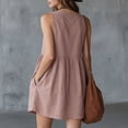 thumbnail image 4 of Dxzfnsa Summer Women's Dresses Women‘s Sleeveless Round Neck Shirt Dresses Ruffle Hem Cotton Tunic Tank Dresses Solid Color Button Up Mini Dresses, 4 of 6