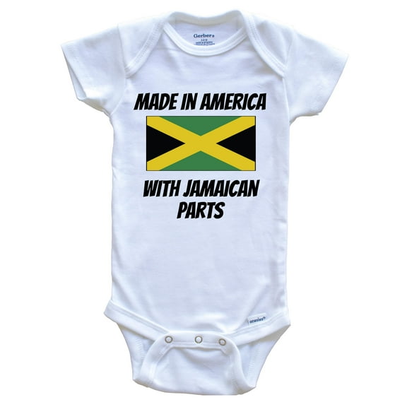 Made In America With Jamaican Parts Jamaica Flag Funny Baby Bodysuit - Cute One Piece Baby Bodysuit, 0-3 Months White