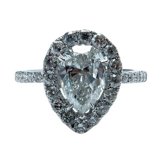 HeartsAndYou 4.5ct Pear Cut Moissanite Halo Vintage Inspired Engagement Ring for Women 18k White Gold over Silver