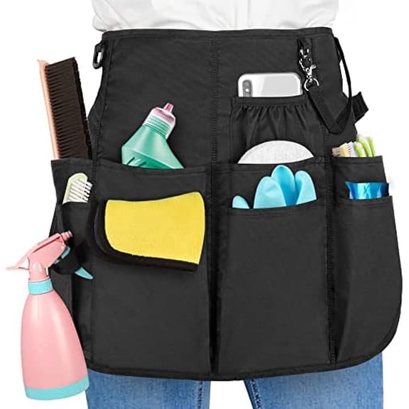 Professional Cleaning Apron with 9 Pockets and Adjustable Waist Belt, Cleaning Caddy Aprons for Cleaning Work of House Hotel, Black