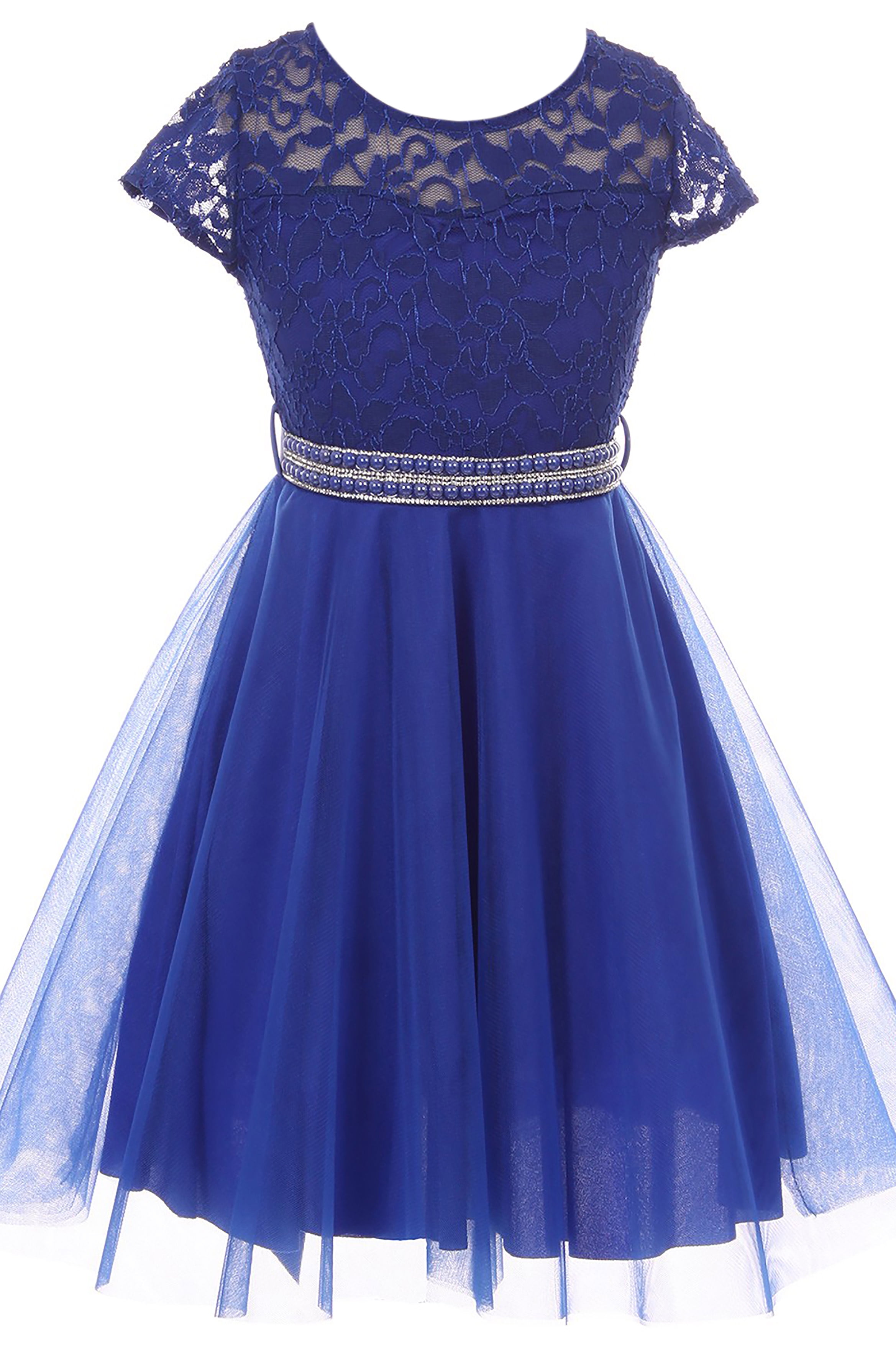 BluNight Collection Girls' Floral Lace Sequin Hi-Lo Dress - Cap Sleeve Flower Girl Dress