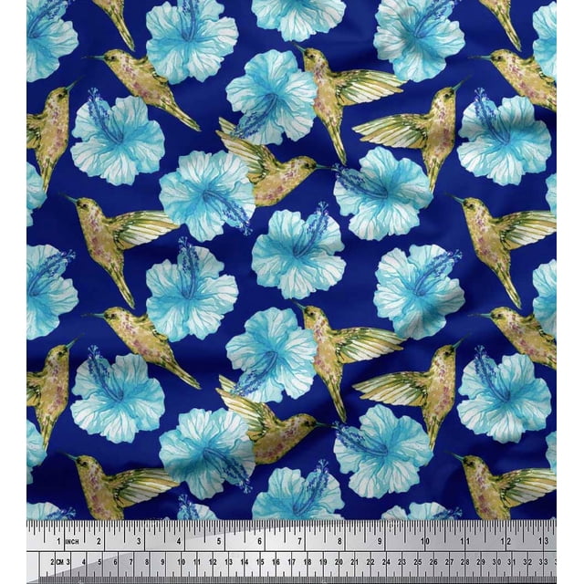 Soimoi Cotton Poplin Fabric Hummingbird & Floral Print Fabric by the Yard 56 Inch Wide