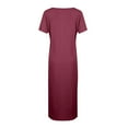thumbnail image 4 of bbyeadc Red Cocktail Dresses for Women 2025 Summer, New French Stand Alone Square Neck Short Sleeve Side Slit Dresses (Wine, L), 4 of 7