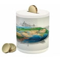 thumbnail image 1 of Earth Piggy Bank, Globe of Planet Earth Realistic Continents Geography Theme Pencil Sketch, Ceramic Coin Bank Money Box for Cash Saving, 3.6" X 3.2", Blue Green Pale Brown, by Ambesonne, 1 of 4