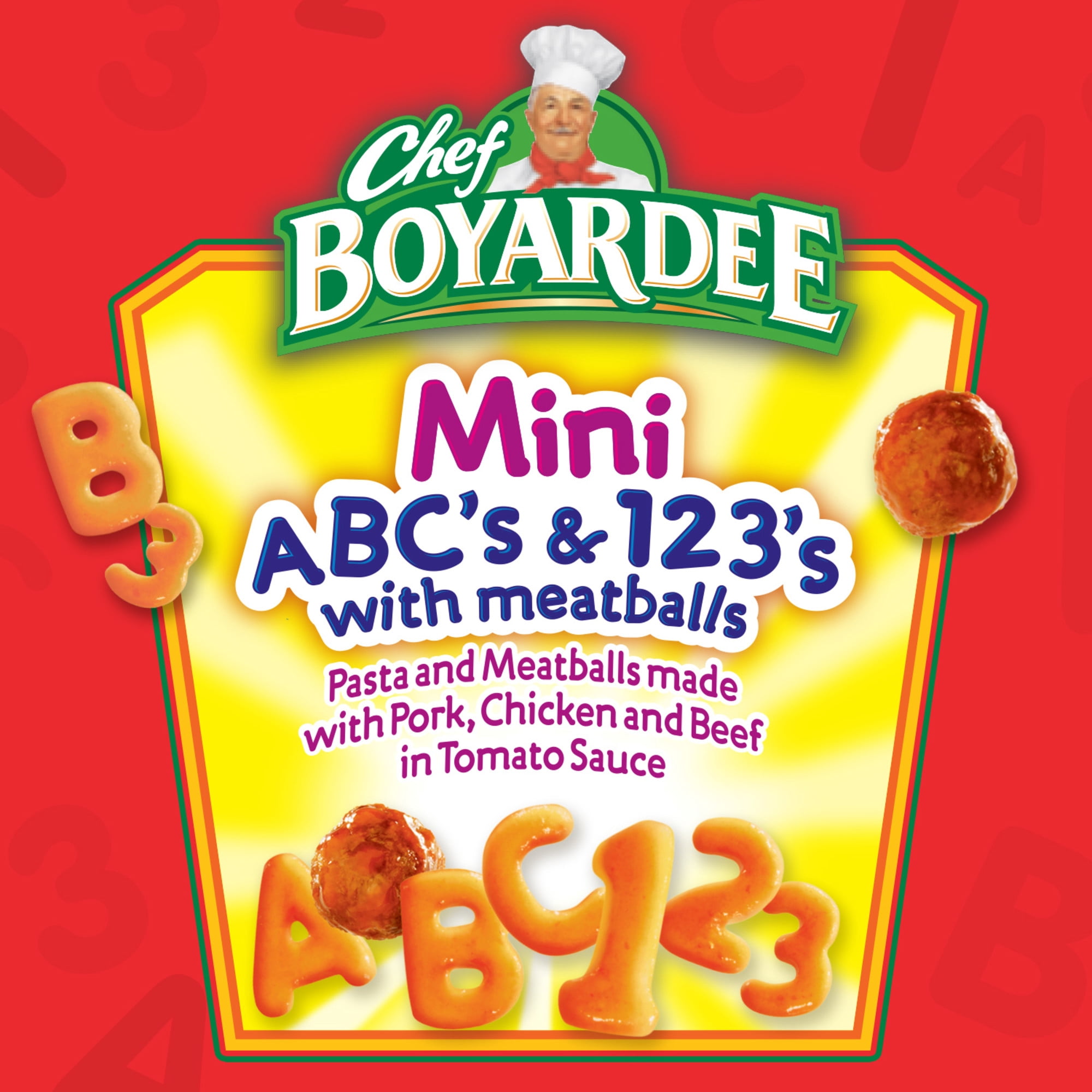 (12 pack) Chef Boyardee Mini ABC's and 123's with Meatballs in Tomato Sauce, Ready-to-Eat Meal, 15 oz. Can