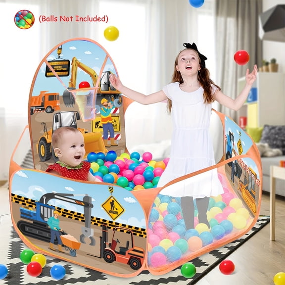 Willingheart Kids Ball Pit Large Pop Up Childrens Ball Pits Tent for Toddlers Playhouse Baby Crawl Playpen with Basketball Hoop, 4 Ft/120CM, Balls Not Included(Engineering Car)
