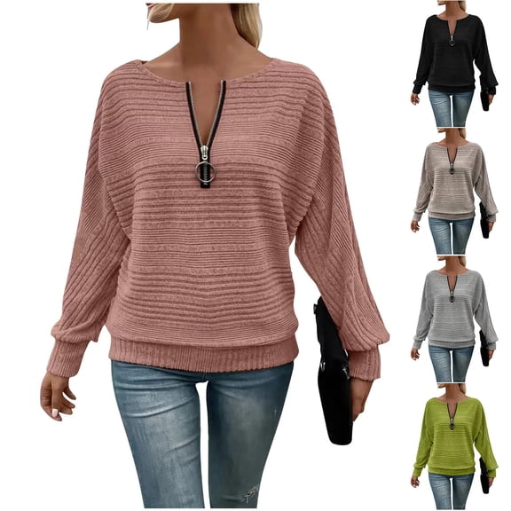 jobturf Quarter Zip Pullover Women Dressy Casual Ribbed Knit Long Sleeve Shirts Fall Spring Fashion Blouses Soft Comfy Lightweight Tunic Tops