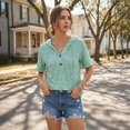 thumbnail image 6 of UDAUDU Womens Summer Tops 2026 Short Sleeve Button V Neck Waffle Knit Lightweight Drawstring Hoodies Spring Fashion Casual Blouses Shirts Mint Green 2XL, 6 of 8