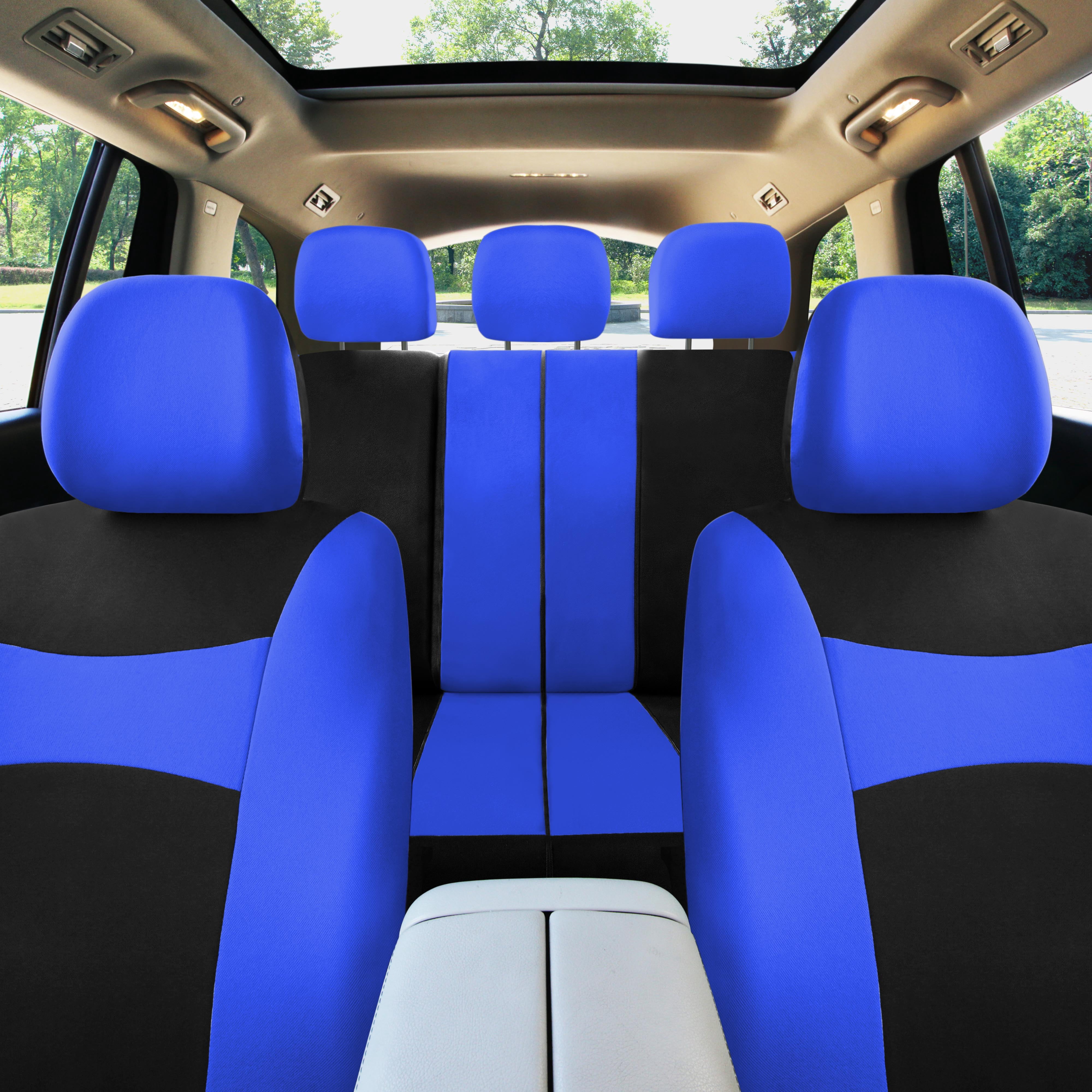 FH Group Universal Fit Flat Cloth Car Seat Cover Set For Car Truck SUV Van - Full Set Blue