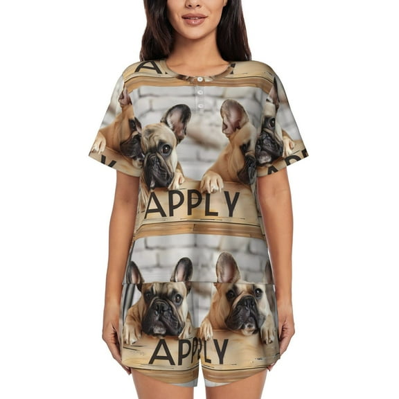 Picia Cute Bulldogs Apply Pajamas Sets for Women Soft Short-Sleeved Pjs with Lounge Shorts Two Piece Sleepwear-Small