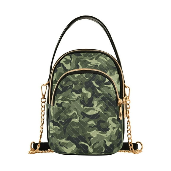 Leather Handbag Crossbody Bag Green Army Camouflage
