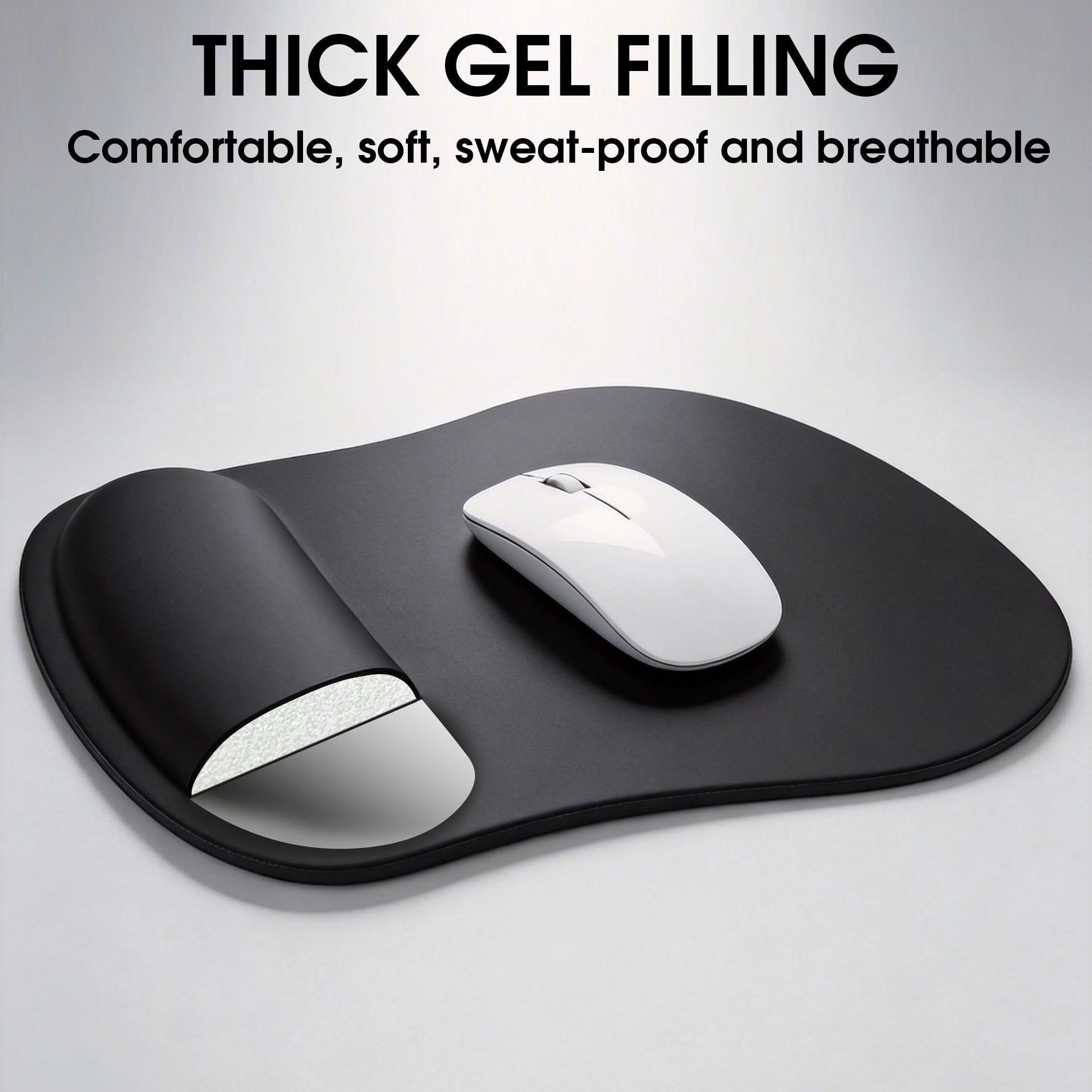 Mouse Pad with Wrist Rest, Ergonomic Computer Mouse Pad Relief Carpal Tunnel Pain, Non-Slip Gaming Mouse Pad for Desk, Laptop, Office & Home, Black