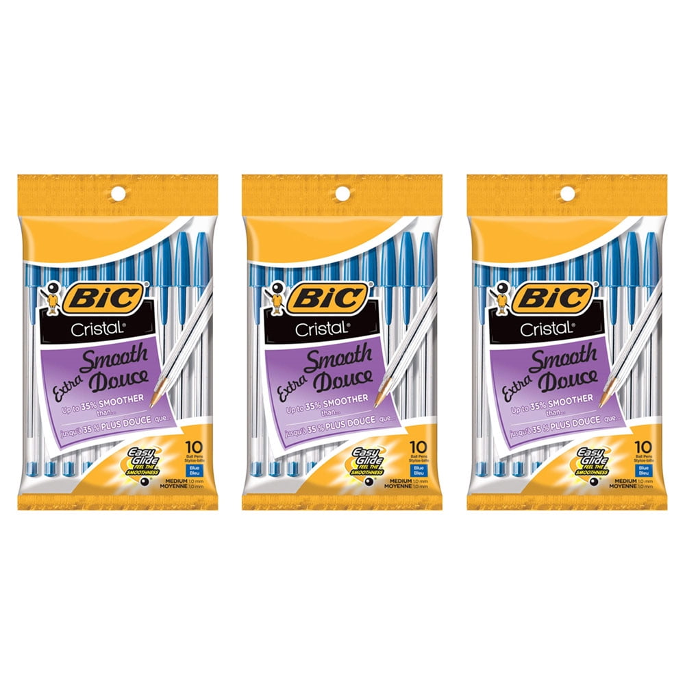 Pack of (3) Bic - Ball Pens - Cristal Medium Blue 10.00 ct