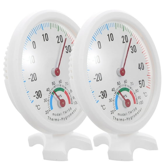 Amosfun 2Pcs Round Analog Hygrometer Thermometer for Indoor Refrigerator Humidifier Use