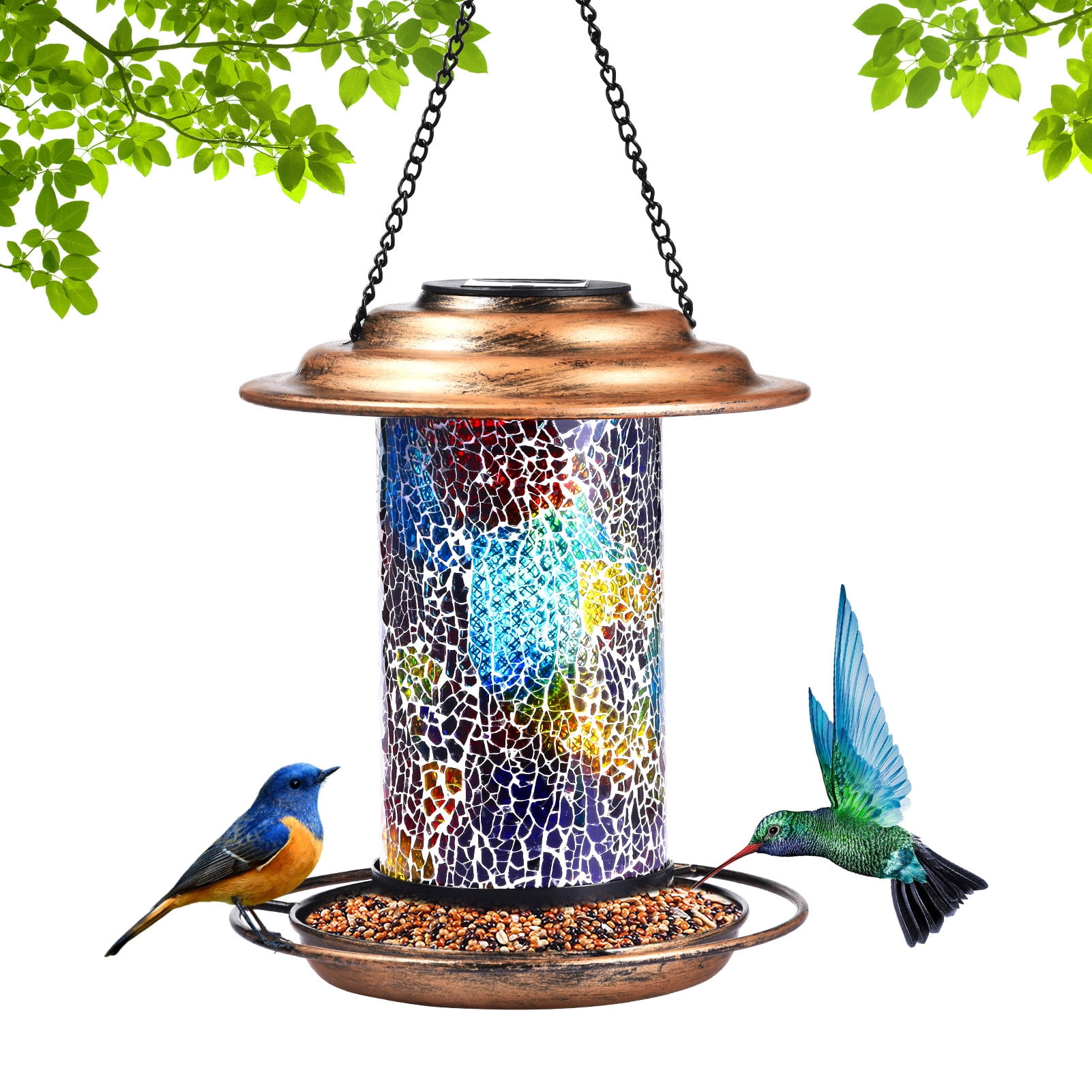 Bird Feeders for Outdoors Hanging, Solar Waterproof Outside Metal Wild