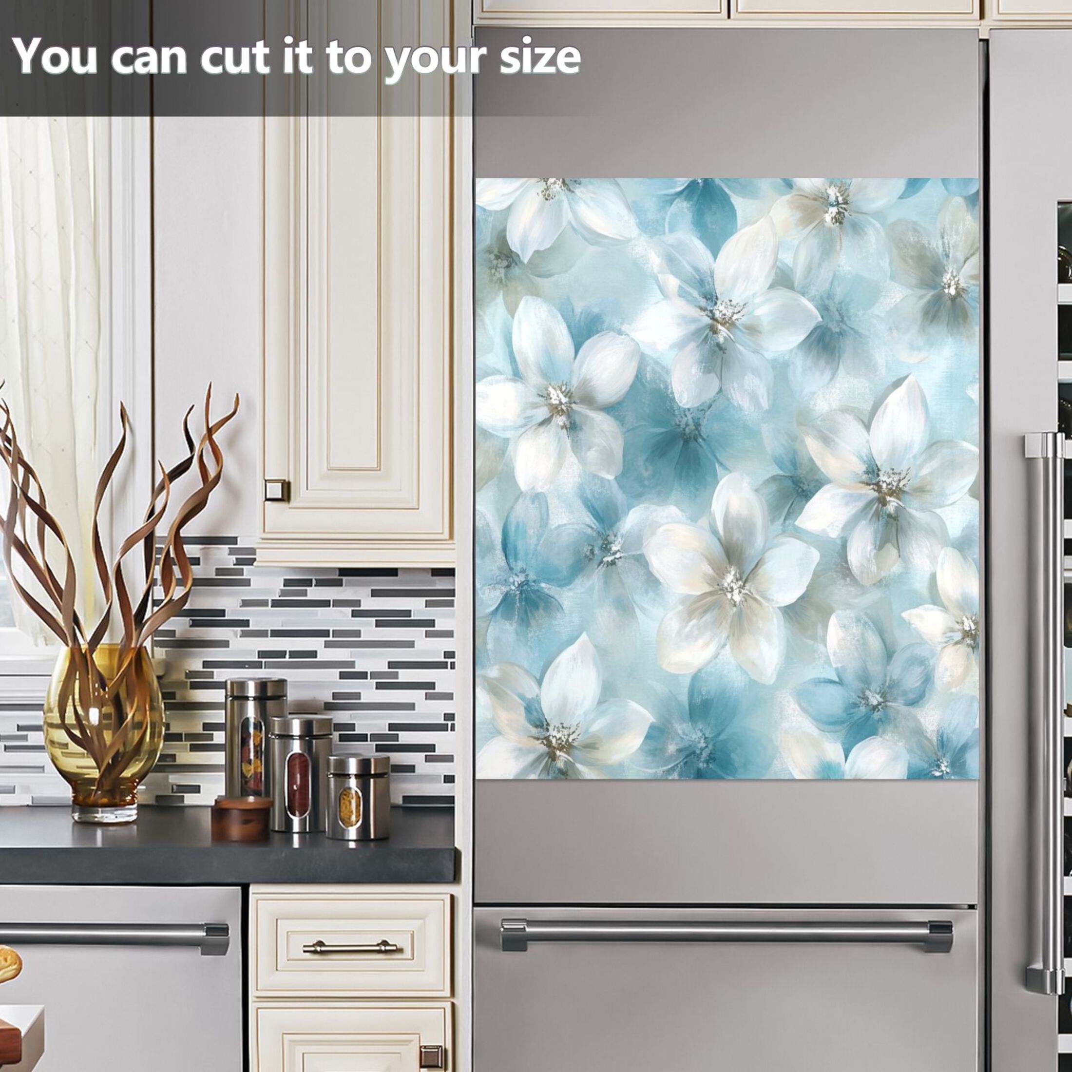 Dishwasher Magnetic Sticker 23x26 Inch Refrigerator Magnetic Sticker Washing Machine Magnetic Sticker Kitchen Panel Magnetic Sticker Home Decor Cute Blue Flowers