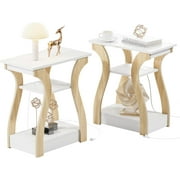 End Table Set of with Charging Station Side Table with Ports and Outlets Nightstand End Table with Storage Shelf for Living Room Bedroom