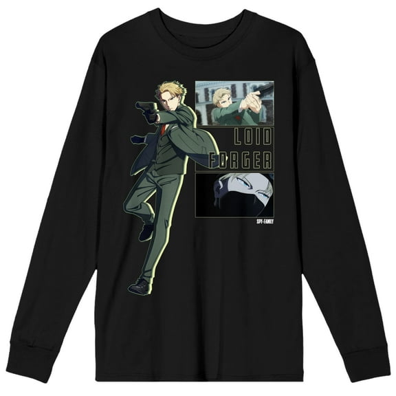 Spy x Family Loid Forger Screenshots Men's Black Long Sleeve Crew Neck Tee-XXL