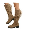 thumbnail image 3 of Gyexs Womens Knee High Boots Suede Slouchy Low Heel Comfortable Winter Long Tall Boots Round Toe Pull on Lace up Booties Khaki & Size 8, 3 of 9