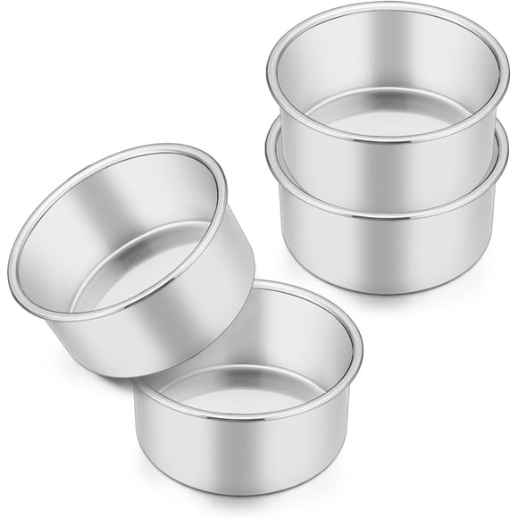 4inch Cake Pan Set of 4, Joyfair Stainless Steel Small Round Baking Pans Mini Circle Metal Layer Bakeware Tins for Birthday/Wedding/Baby Shower/Christmas Homemade Dessert, Oven & Dishwasher Safe