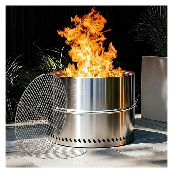 19.8 Inch Smokeless Firepit with Grill, Portable Wood Burning for Camping & Backyard, Stainless Steel Outdoor Fireplace with Travel Bag, Easy Setup & Compact Storage - Foldable Design