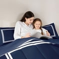 thumbnail image 6 of Homewish Modern Abstract Line Bedding Comforter Set, Navy White Square Twin Comforter Sets, Chic Stripe Buffalo Plaid Reversible Bedding Set, Luxury Bedroom Decor, 2 Pieces, 6 of 9