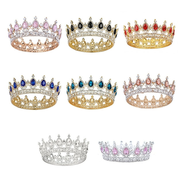 maskred Alloy Exquisite Craft And Detailed Carved Wedding Hair Crown For Brides Rhinestone Tiaras And Crowns Gold + sapphire 1Set