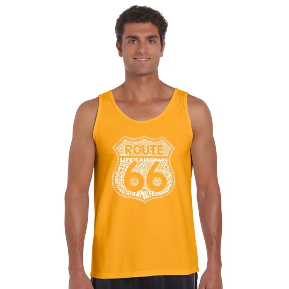 LA Pop Art Men's Word Art Tank Top - Route 66 - Life is a Highway