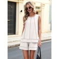 thumbnail image 4 of Women'S Two Piece Short Sets Sleeveless Tank Tops Drawstring Elastic Waist Shorts with Pockets White M, 4 of 8