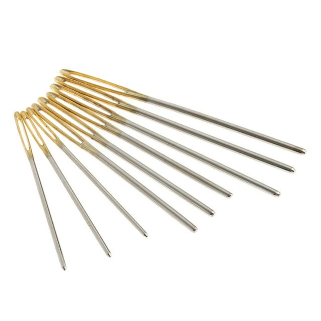yuksok 9pcs Large-eye Blunt Stitching Needles Hand Sewing Knitting Needles Gold