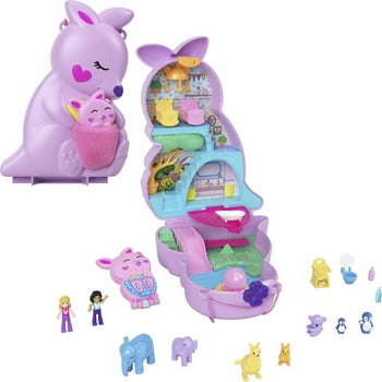 Polly Pocket 2-in-1 Mama and Joey Kangaroo Purse, Travel Toy with 2 Micro Dolls & Accessories